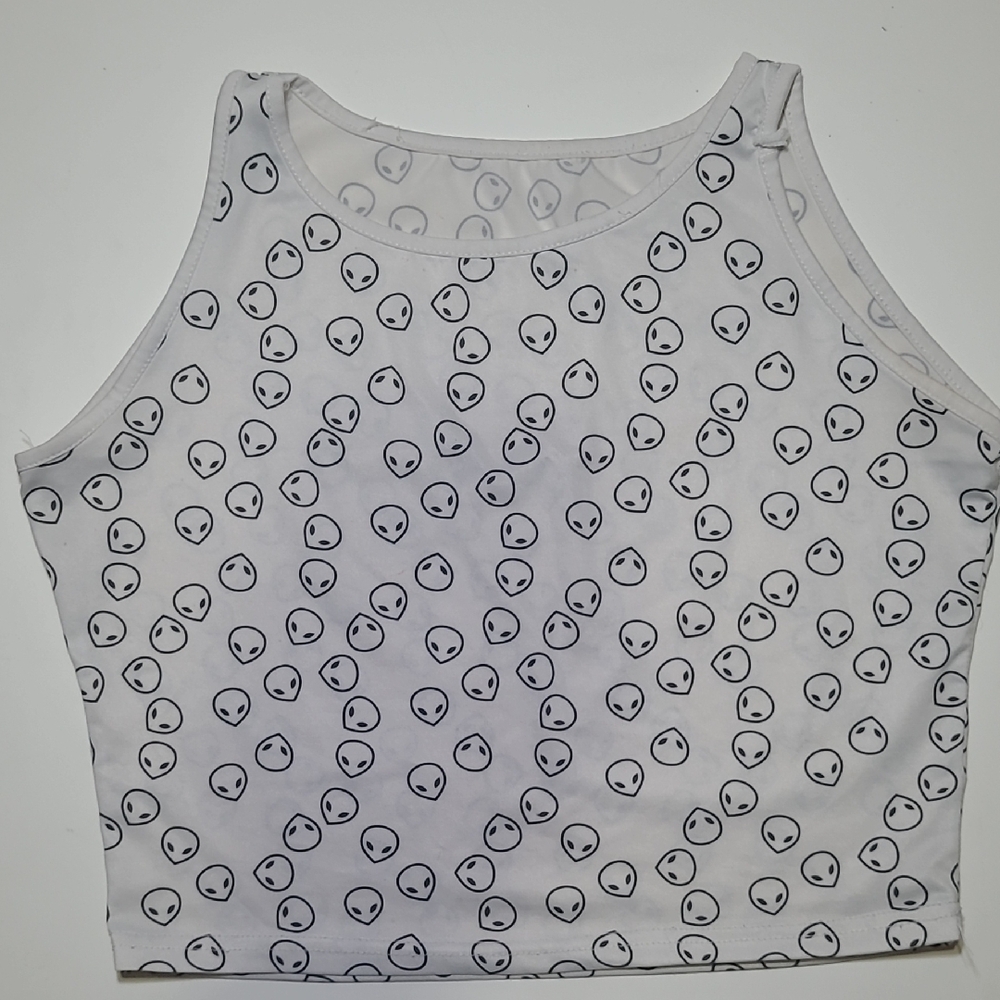 Source Unknown Alien Pattern White Tank Top